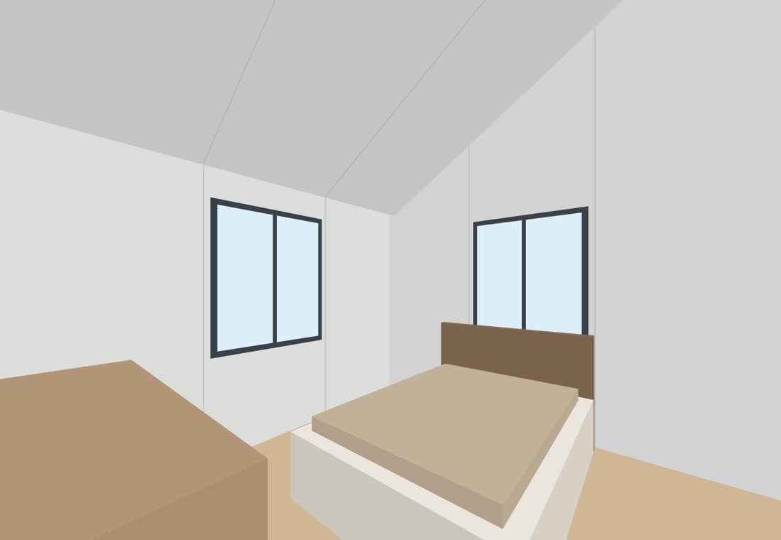3D model view of the version A bedroom from the doorway