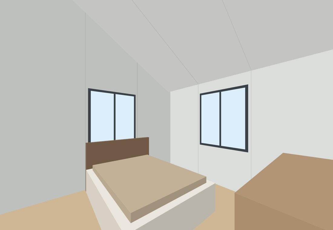 3D model view of the version B bedroom from the doorway