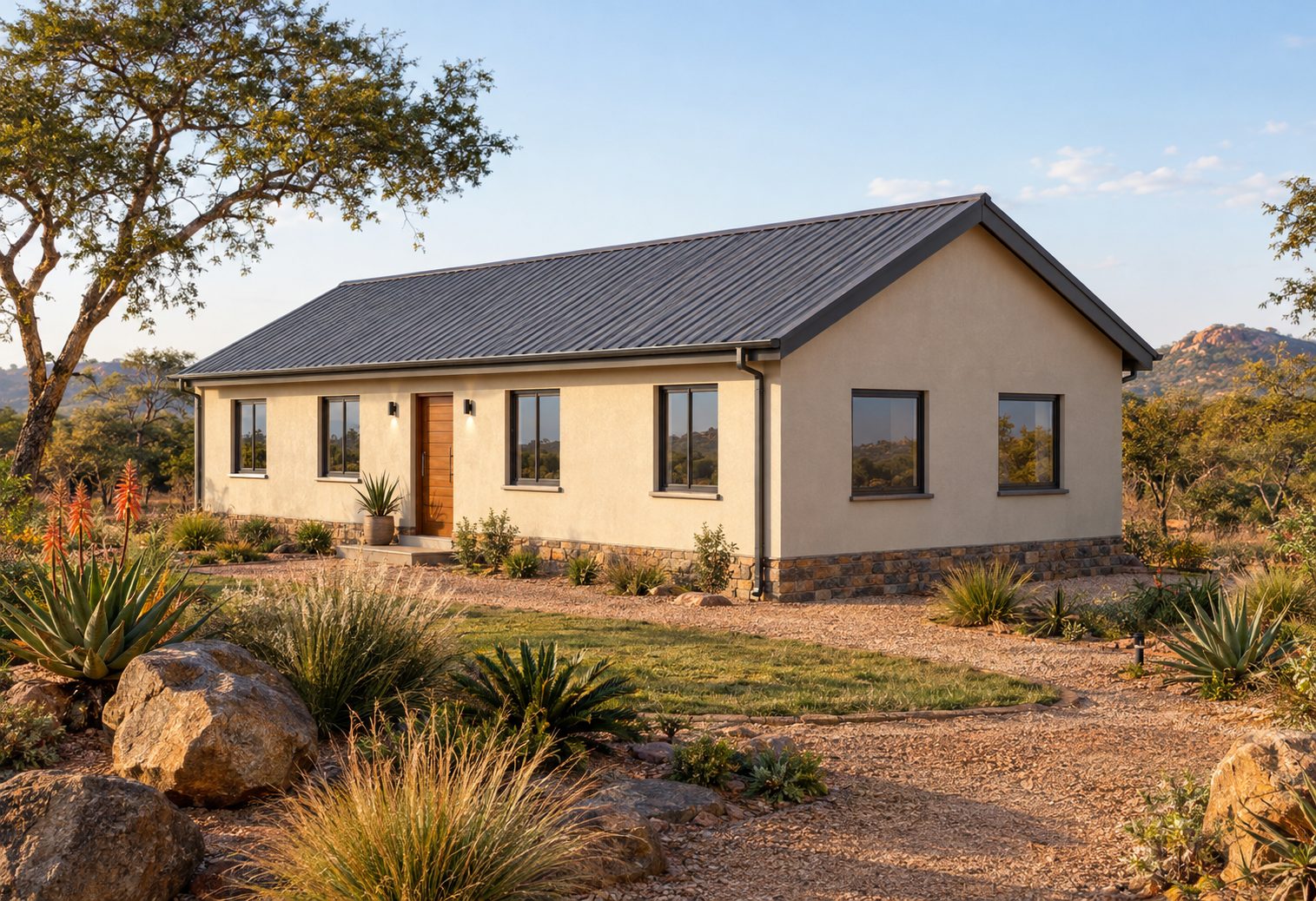 Earlier artist's impression of the house in a dry garden